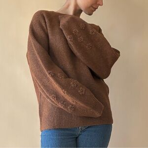Brown Floral Knit Women's Sweater